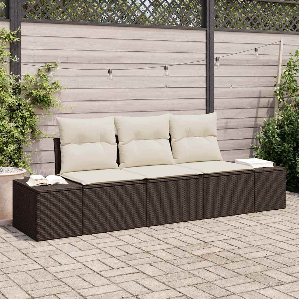 Garten-Sofa-Set mit Kissen mit Speicher 3 pcs Braun und Creme